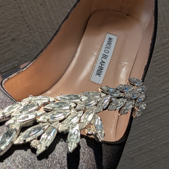 Manolo Blahnik Shoes - Manolo Blahnik Black Heels with Crystal Accents